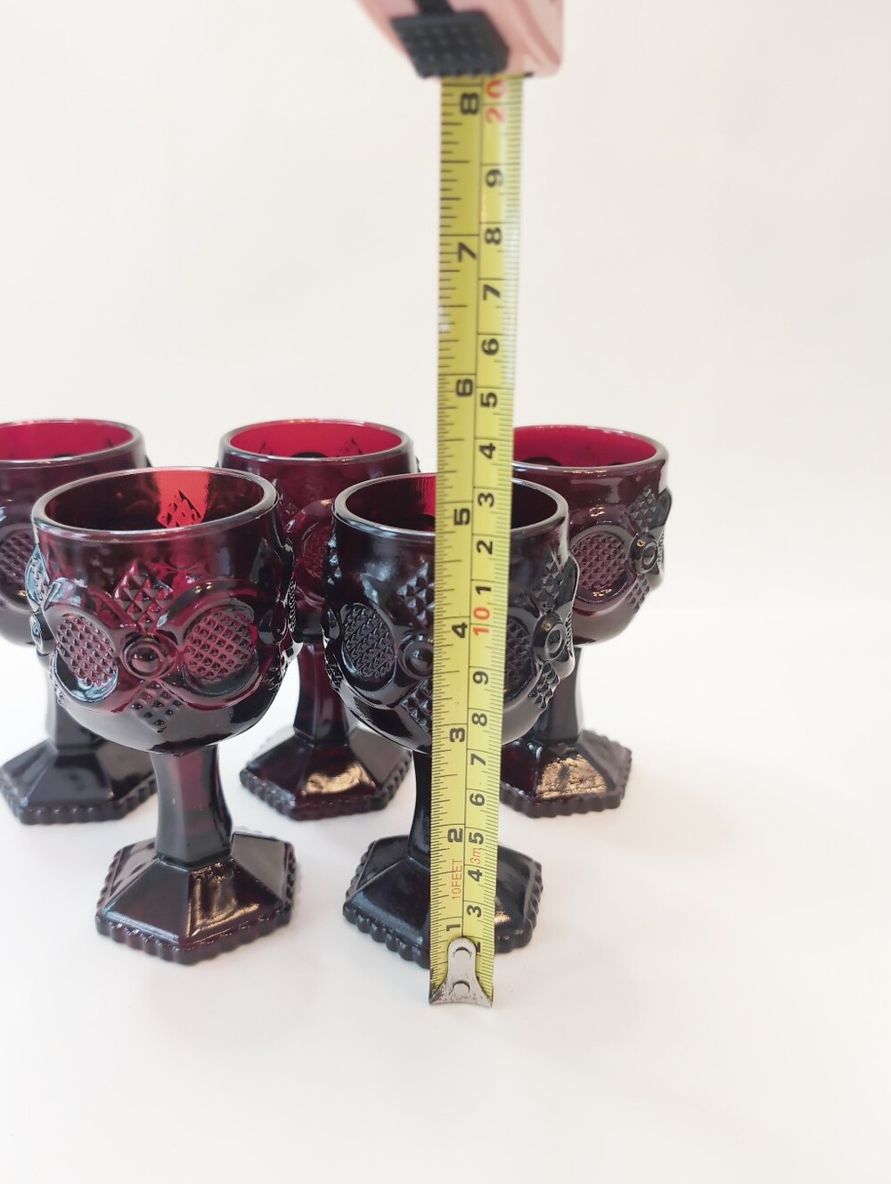 Vintage Avon Cape Cod Set Of 5 Ruby Red Small Goblets - Picture 3 of 5